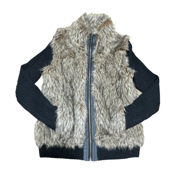 FAUX FUR SWEATER SIZE M BLACK CAROLYN TAYLOR RIBBED ZIPPER WOMENS - Picture 1 of 5